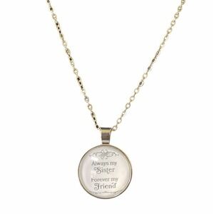 Always My Sister Forever My‎ Friend Pendant Necklace Alloy & Glass Chain 50cm